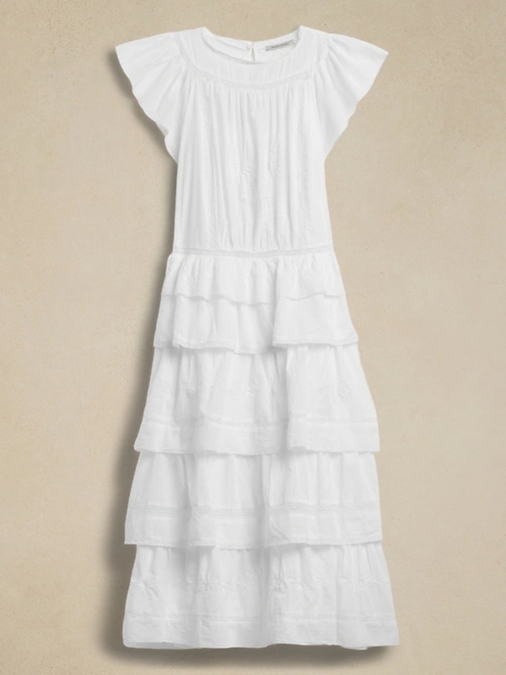 Banana republic Selene Boho Embroided White Cotton Tiered Maxi Dress Sz XL